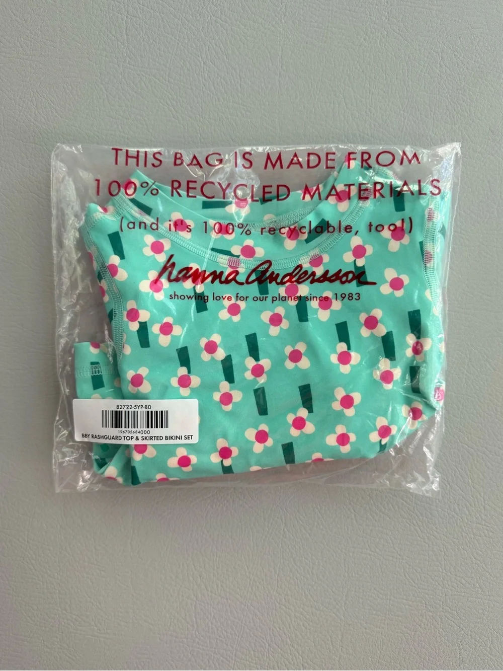 Hanna Andersson Rashguard & Skirted Bikini Bottoms Flowers on Green 18-24M NEW